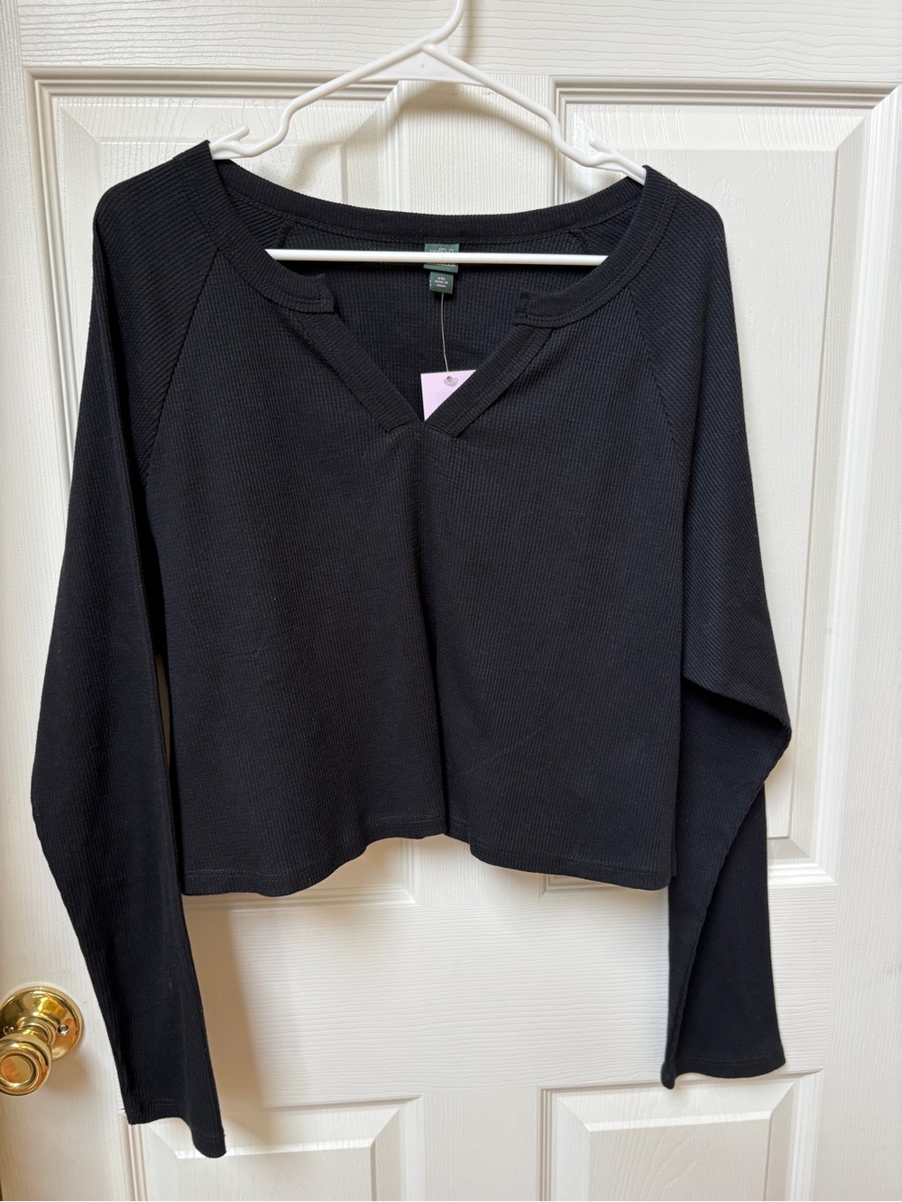 wild fable Black Ribbed V-Notch Long Sleeve Top